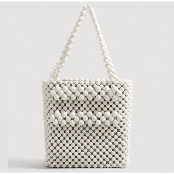 MNG MANGO White Beaded Double Strap Tote Bag - Picture 2 of 11